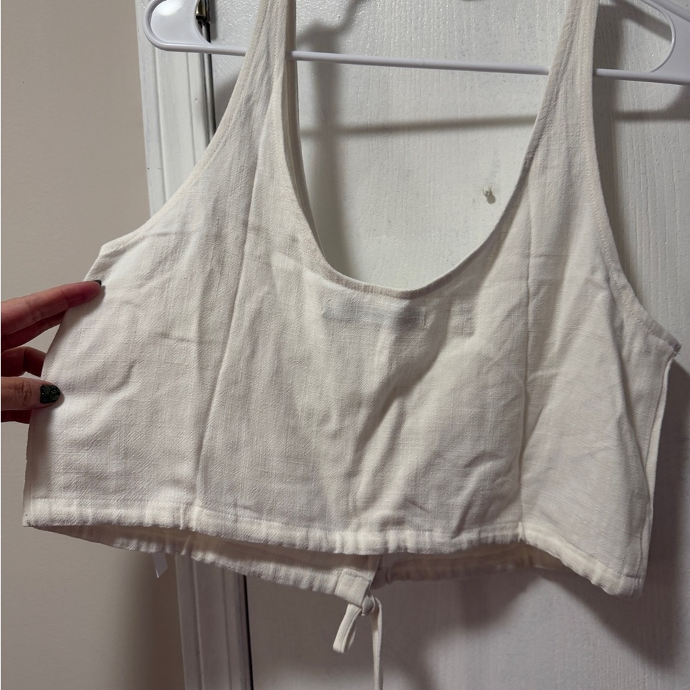 Stillwater Cream Button-Front Crop Top with Drawstring NWT - Picture 4 of 4